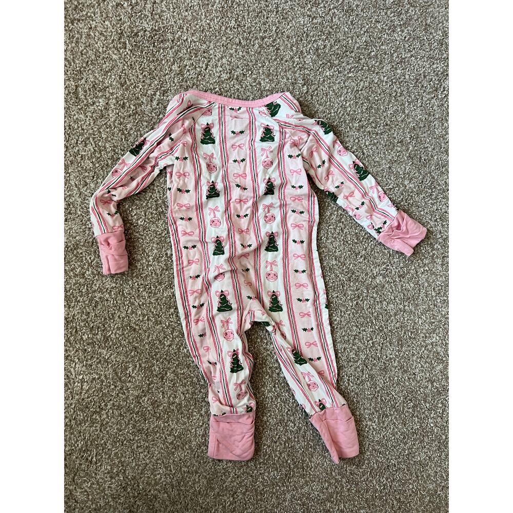 Jammers Girls Pink Christmas Tree Bows Sleeper Pajamas 9-12M - Picture 4 of 6